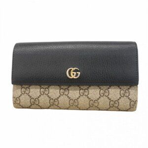 Gucci Wallet GG Marmont Supreme Leather Brown Black Gold Brown